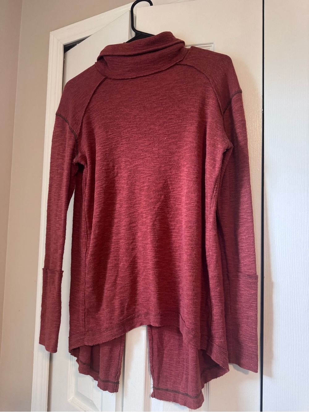Free People We The Free Red Split Back Turtleneck Slub Knit Tunic Top Petite S